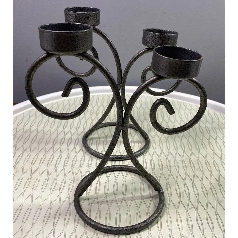 2 Vintage Y2K Metal Curly Swirl Votive Candle Holders‎ Dark Gray 7